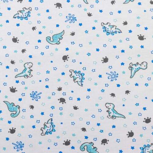 Tecido Flanela Estampado 0,50 x 0,80 mt - Dinossauro Fundo Branco