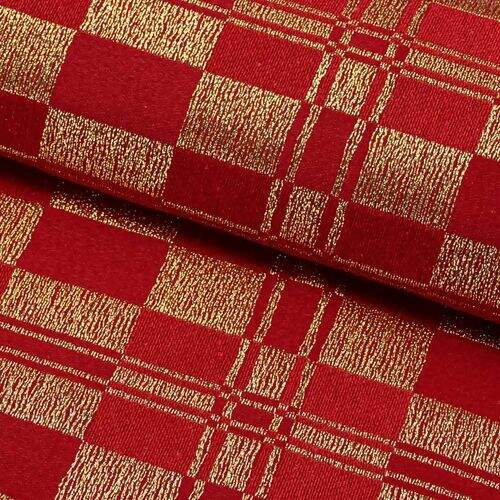 Tecido Jacquard Lurex (Meio Metro) c/ 1,40 mt de Largura - Quadrados Vermelho/Lurex