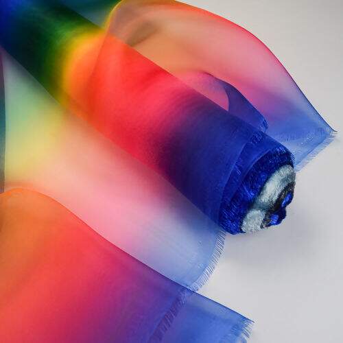 Tecido Organza Multicor Degradê Arco-íris - 1 Metro