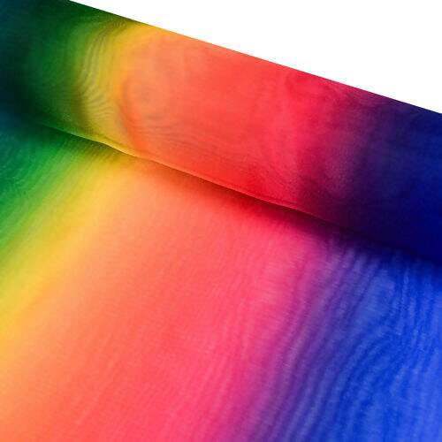 Tecido Organza Multicor Degradê Arco-íris - 1 Metro