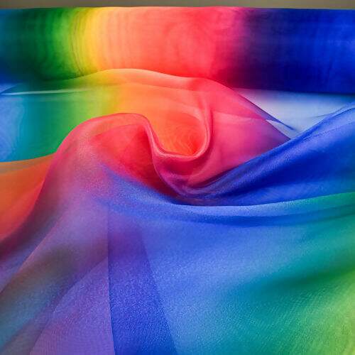 Tecido Organza Multicor Degradê Arco-íris - 1 Metro