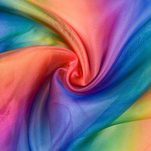 Tecido Organza Multicor Degradê Arco-íris - 1 Metro