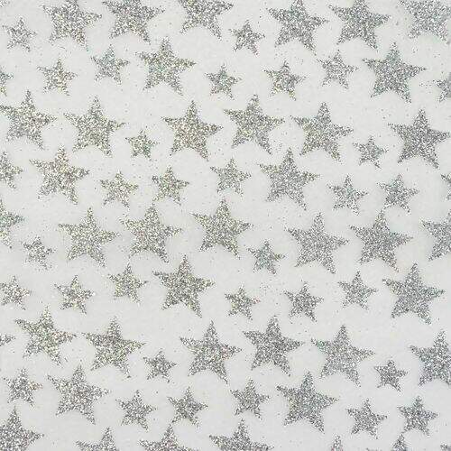 Tecido de Organza Glitter Estrela 1,48 mt de Largura Branco - 1 Metro
