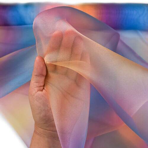 Tecido Organza Multicor Degradê Unicórnio - 1 Metro