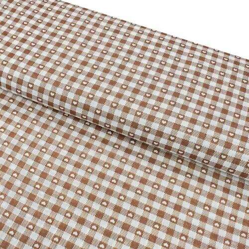 Tecido Popeline 100% Algodão Xadrez Marrom e Branco com Corações 1 Metro