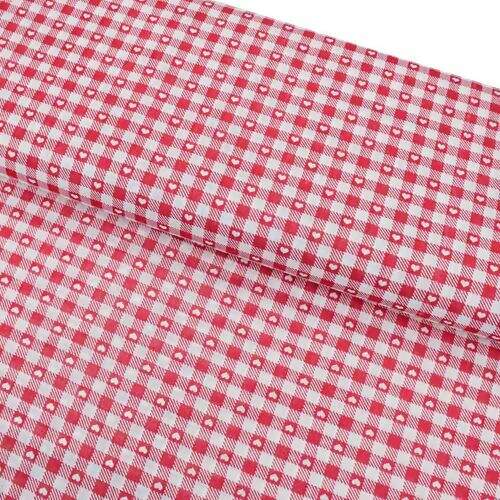 Tecido Popeline 100% Algodão Xadrez Vermelho e Branco com Corações 1 Metro