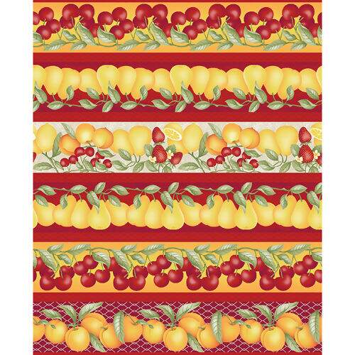 Tecido de Algodão Estampado (Meio Metro) - 2642 Coleção Frutas Realistas Faixas