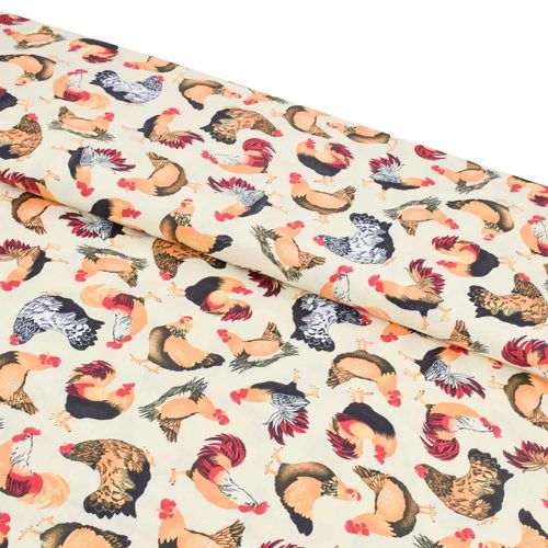 Tecido de Algodão Estampado (Meio Metro) - 2593 Coleção Galos e Galinhas