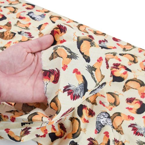 Tecido de Algodão Estampado (Meio Metro) - 2593 Coleção Galos e Galinhas