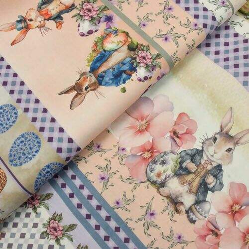 Tecido de Algodão Estampa Digital (Meio Metro) - Páscoa Faixas