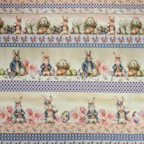 Tecido de Algodão Estampa Digital (Meio Metro) - Páscoa Faixas