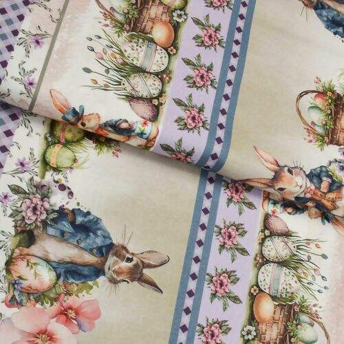 Tecido de Algodão Estampa Digital (Meio Metro) - Páscoa Faixas