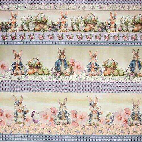 Tecido de Algodão Estampa Digital (Meio Metro) - Páscoa Faixas