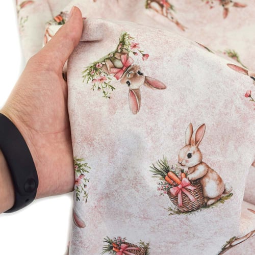 Tecido de Algodão Estampado (Meio Metro) - Páscoa Coelhinhos Fundo Rosê
