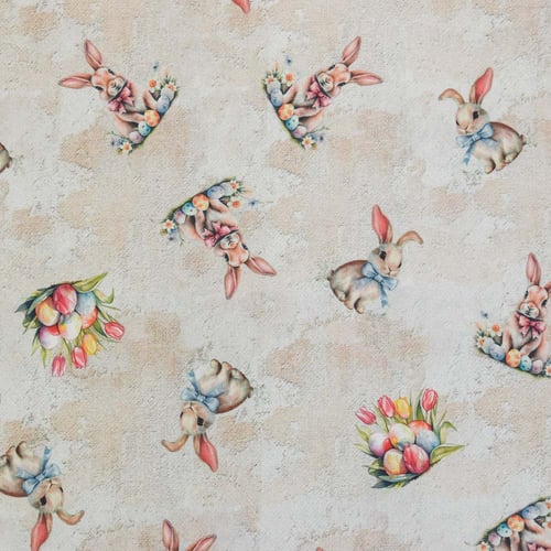 Tecido de Algodão Estampado (Meio Metro) - Páscoa Coelhinhos Ovos Coloridos