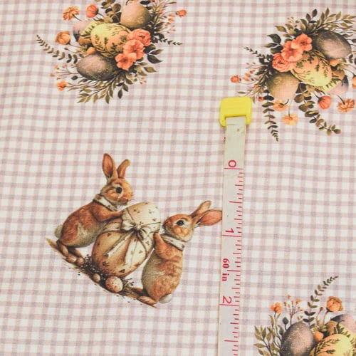 Tecido de Algodão Estampado (Meio Metro) - Páscoa Coelhinhos Xadrez