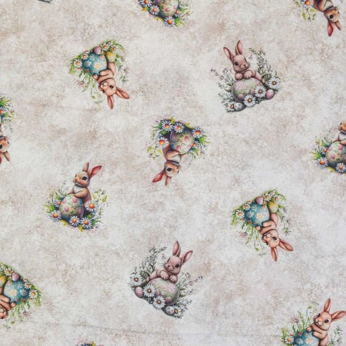 Tecido de Algodão Estampado (Meio Metro) - Páscoa Coelhinhos Margarida