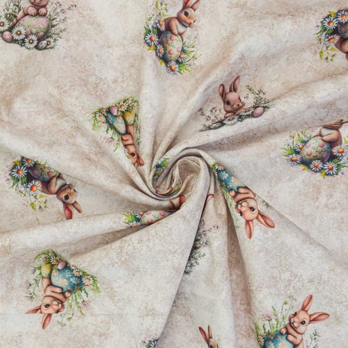 Tecido de Algodão Estampado (Meio Metro) - Páscoa Coelhinhos Margarida