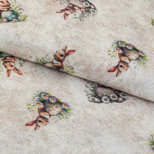 Tecido de Algodão Estampado (Meio Metro) - Páscoa Coelhinhos Margarida