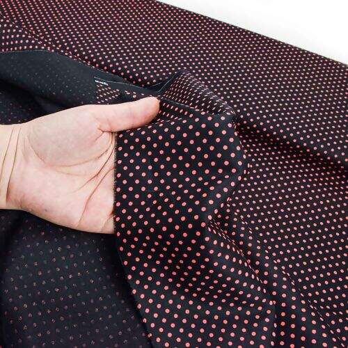 Tecido de Algodão Estampado (Meio Metro) - Preto e Bola Vermelho