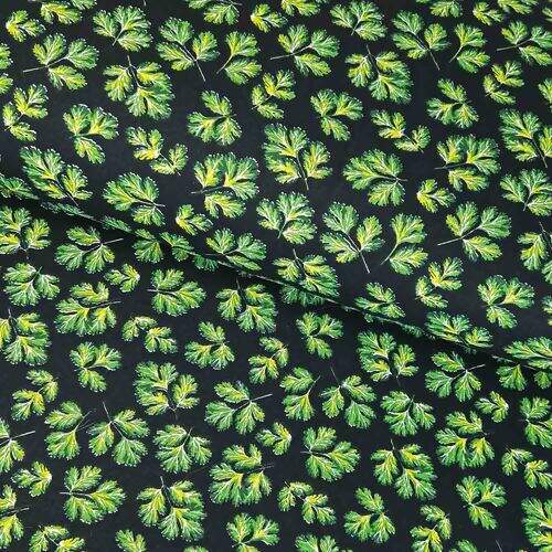 Tecido de Algodão Estampado (Meio Metro) - Salsinha Fundo Preto