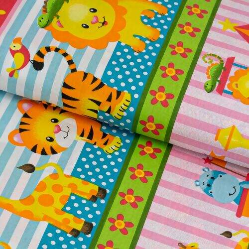 Tecido de Algodão Estampado (Meio Metro) - Safari Faixas