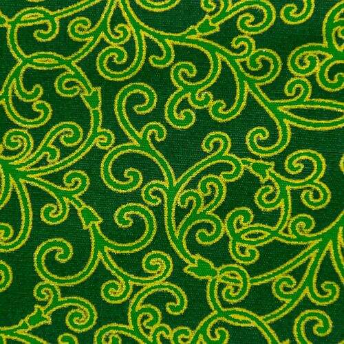 Tecido de Algodão Estampado (Meio Metro) - Natal Arabesco Verde/Dourado