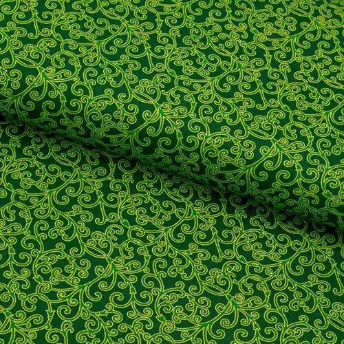 Tecido de Algodão Estampado (Meio Metro) - Natal Arabesco Verde/Dourado