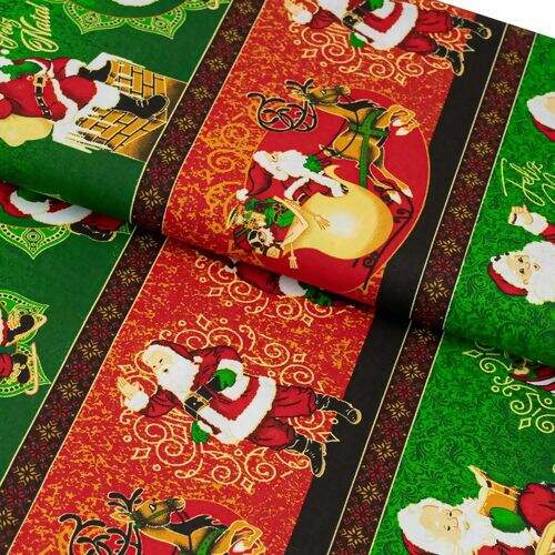 Tecido de Algodão Estampado (Meio Metro) - 2408 Natal Barrado Santa Claus Tecido de Algodão Estampado (Meio Metro) - 2408 Natal Barrado Santa Claus