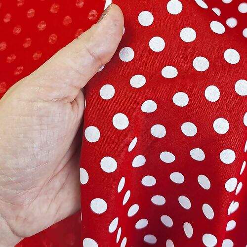 Tecido de Algodão Estampado (Meio Metro) - Vermelho e Bola Branca G