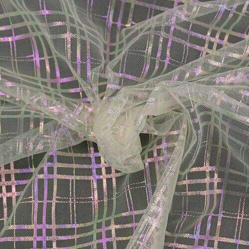 Tecido Tule Holográfico 1,46 mt de Largura Xadrez Palha - 1 Metro