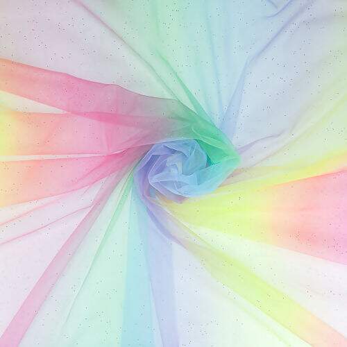 Tecido Tule Illusion Arco-íris Degradê com Glitter - 1 Metro