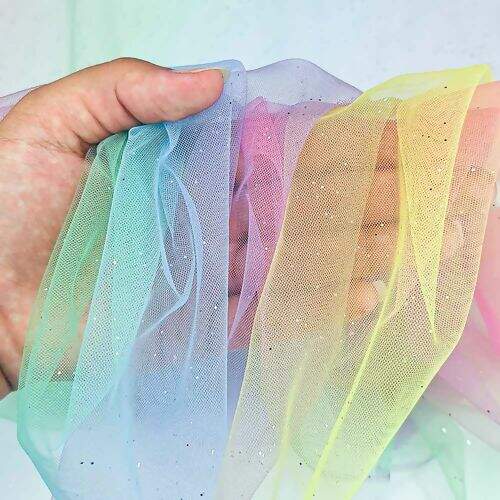 Tecido Tule Illusion Arco-íris Degradê com Glitter - 1 Metro