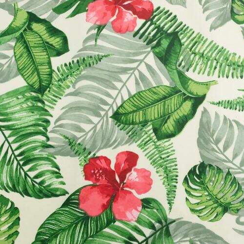 Tecido Waterblock Estampado (Meio Metro) - Folhagens e Hibiscos