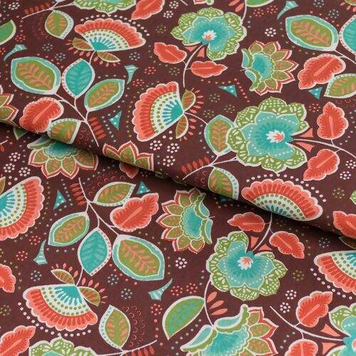 Tecido Estampado 100% Algodão 0,50 x1,50 mt - Floral Marrom Coleção Amor Urbano