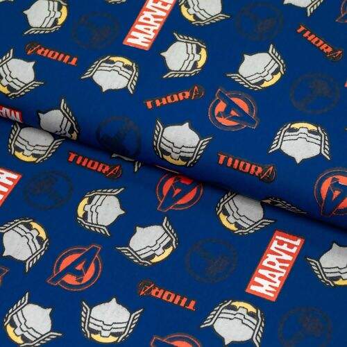 Tecido de Algodão Estampado (Meio Metro) - Coleção Marvel Thor Fundo Azul