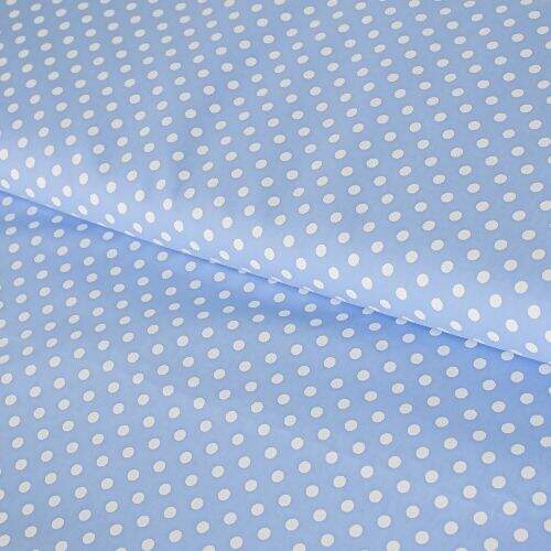 Tecido de Algodão Estampado (Meio Metro) - Azul Claro e Bola Branca