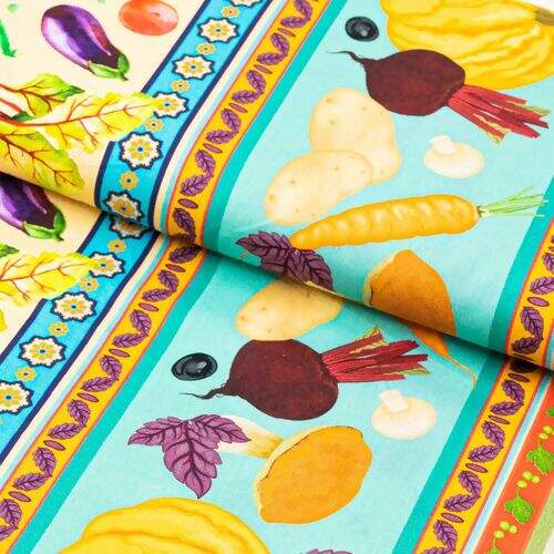 Tecido de Algodão Estampa Digital (Meio Metro) - Barrado Frutas e Legumes