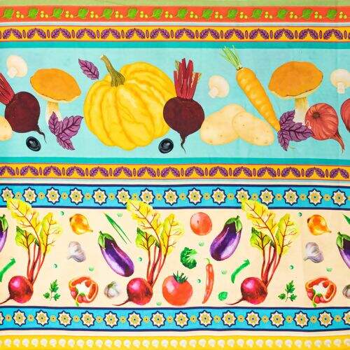 Tecido de Algodão Estampa Digital (Meio Metro) - Barrado Frutas e Legumes