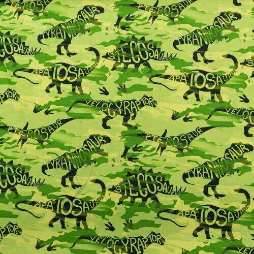 Tecido de Algodão Estampa Digital (Meio Metro) - Dinossauros Fundo Verde