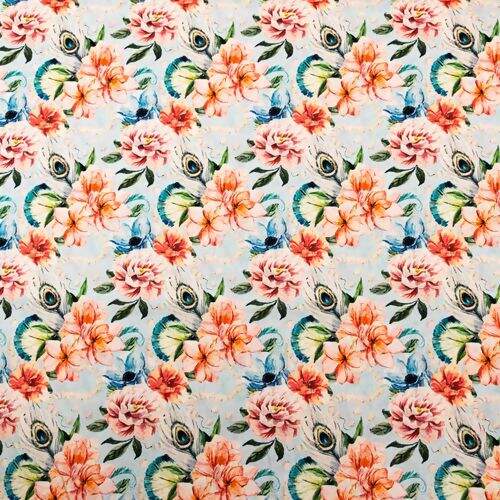 Tecido de Algodão Estampa Digital (Meio Metro) - Floral e Pérolas 