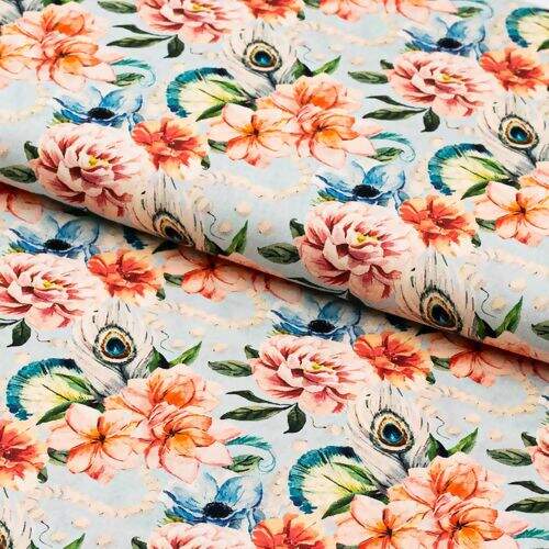 Tecido de Algodão Estampa Digital (Meio Metro) - Floral e Pérolas 