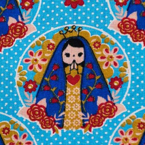 Tecido de Algodão Estampado (Meio Metro) - Nossa Senhora Poá Azul Claro