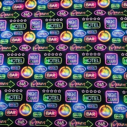 Tecido de Algodão Estampa Digital (Meio Metro) - Placas Néon