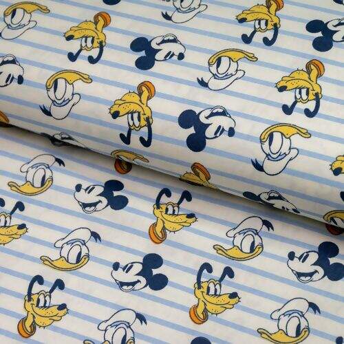 Tecido de Algodão Estampado (Meio Metro) - Coleção Disney Mickey Donald Pluto