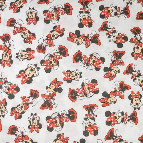 Tecido de Algodão Estampado (Meio Metro) - Coleção Disney Minnie Mouse Fundo Branco