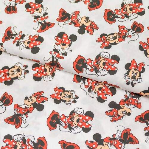Tecido de Algodão Estampado (Meio Metro) - Coleção Disney Minnie Mouse Fundo Branco