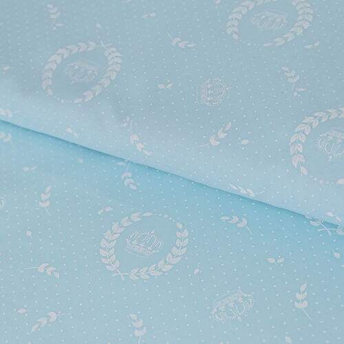 Tecido de Algodão Estampado (Meio Metro) - Coroa Azul Bebê