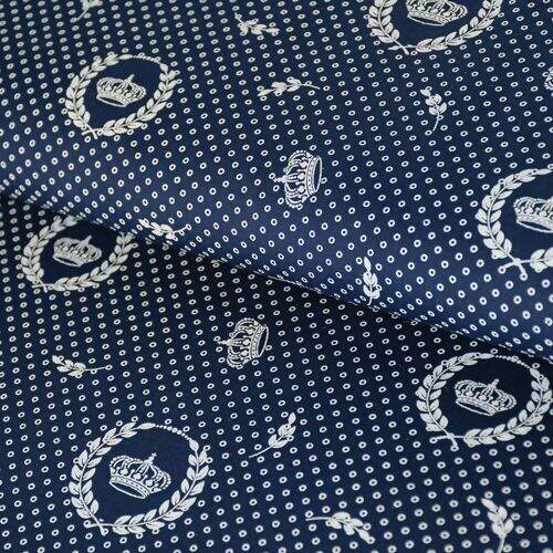 Tecido de Algodão Estampado (Meio Metro) - Coroa Marinho e Branco