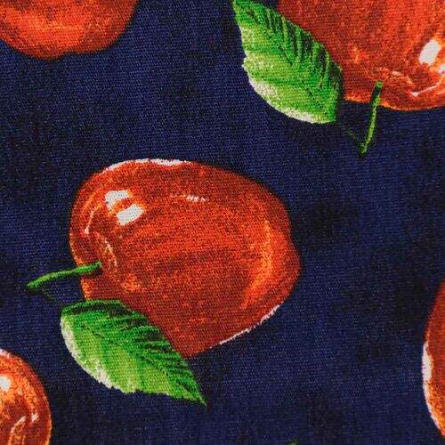 Tecido de Algodão Estampado (Meio Metro) - Maçãs Fundo Marinho